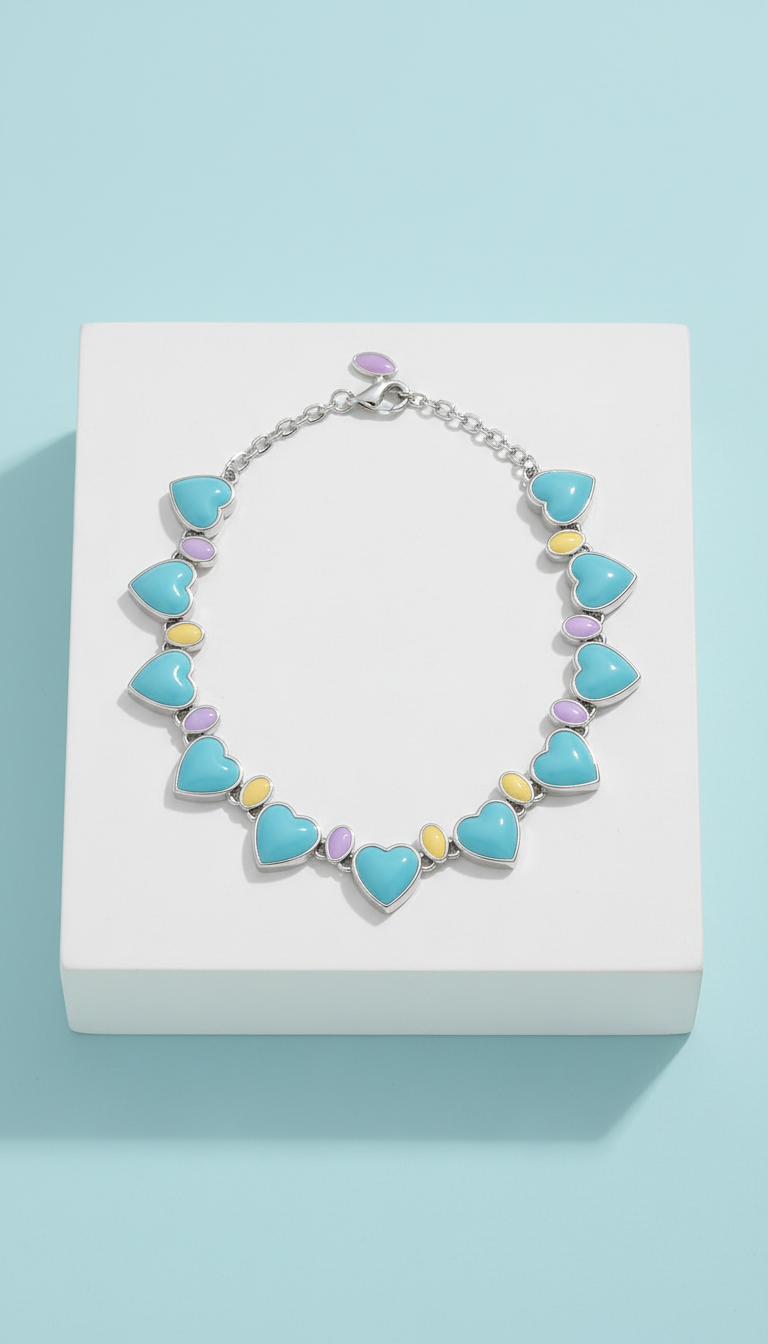 Cerulean Enamel Heart Charm Necklace