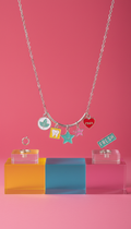 Polished metal necklace with minty charms